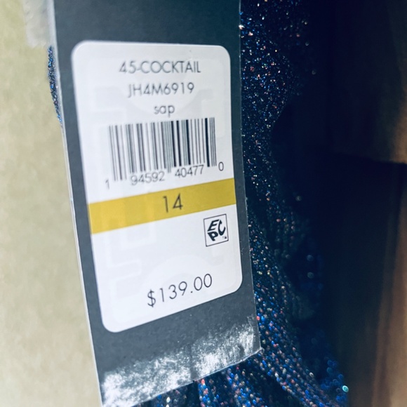 Jessica Howard Glittered Metallic Ruched Sheath Navy Flutter Sleeves Dress 14 - Picture 10 of 14